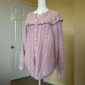 Pink LoveShackFancy Grannycore Cardigan White Rose Buttons. Size M. Oversized.